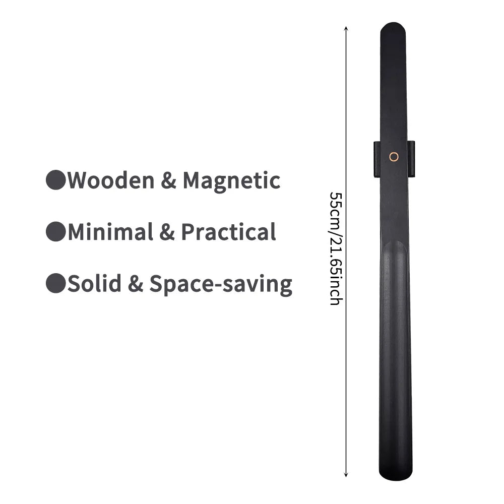 Premium Beech Wood 55cm Long Handle Shoe Horn - Magnetic Base No-Bend
