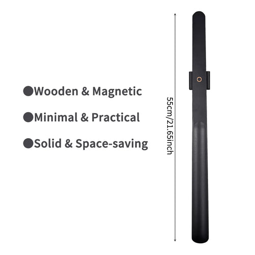 Premium Beech Wood 55cm Long Handle Shoe Horn - Magnetic Base No-Bend