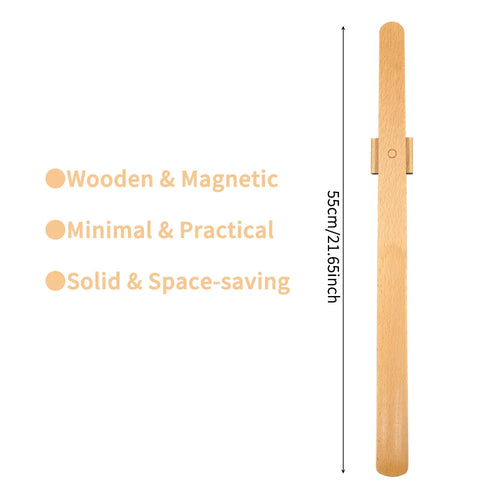Premium Beech Wood 55cm Long Handle Shoe Horn - Magnetic Base No-Bend