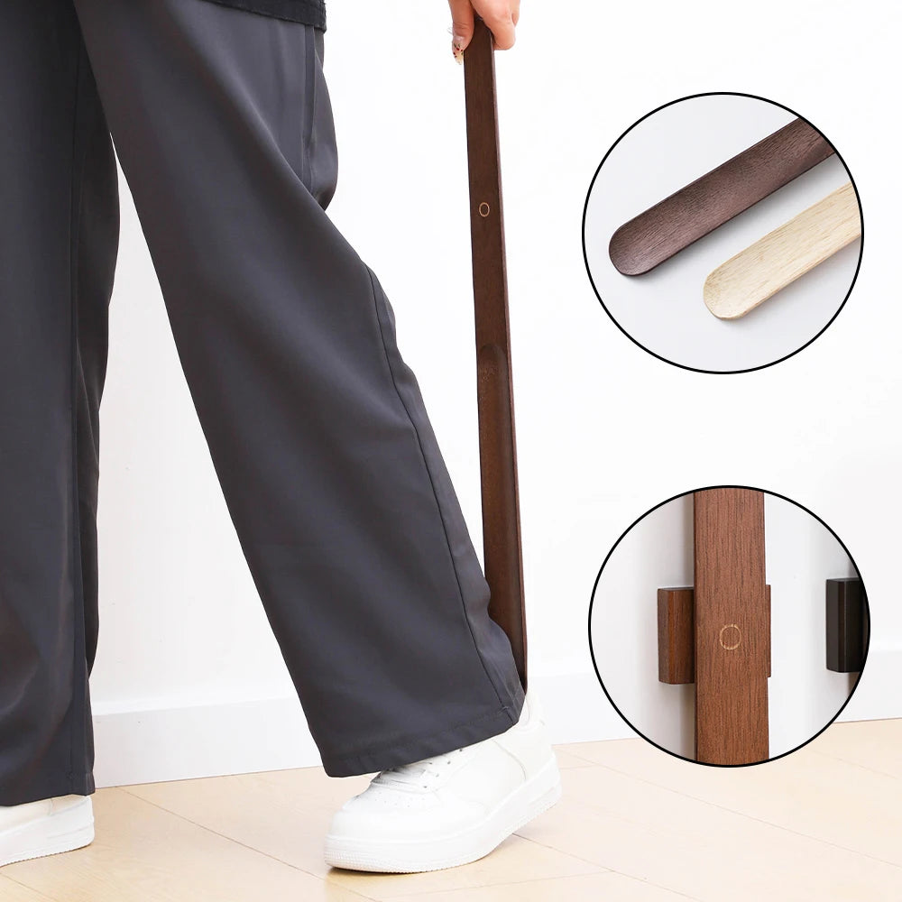 Premium Beech Wood 55cm Long Handle Shoe Horn - Magnetic Base No-Bend