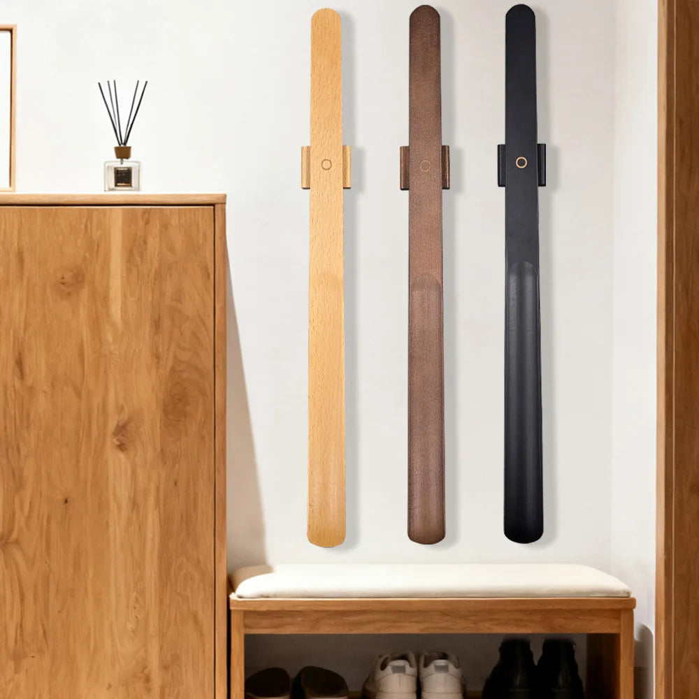Premium Beech Wood 55cm Long Handle Shoe Horn - Magnetic Base No-Bend
